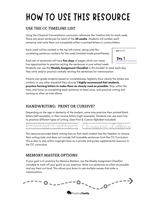 Timeline Handwriting Practice