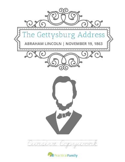 The Gettysburg Address - CURSIVE Copywork